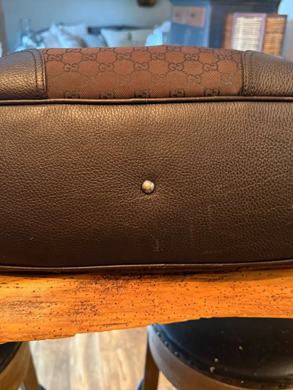 Gucci $1027 GG Canvas & Leather Princy Tote in Dark Brown